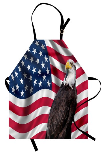 Ambesonne Eagle Apron, American Flag a Avian Animal USA Theme Image Print Old Glory Background and Bird, Unisex Kitchen Bib with Adjustable Neck for Cooking Gardening, Adult Size, Multicolor